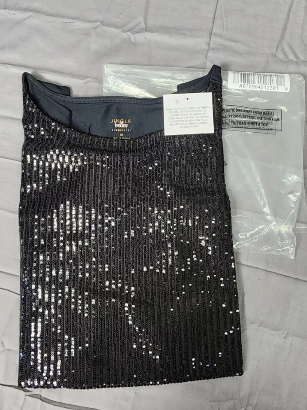 Jingle Belles Kim Gravel Tank Top 5X Plus Black Sequin Front Sleeveless Stretch